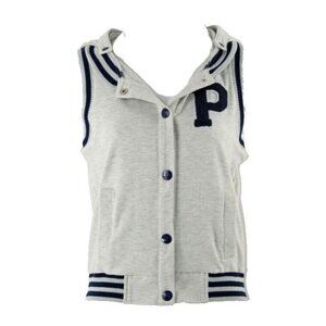 Papaya PY S Gray Navy Detachable Hood Snap Front Cotton Poly Spandex Vest